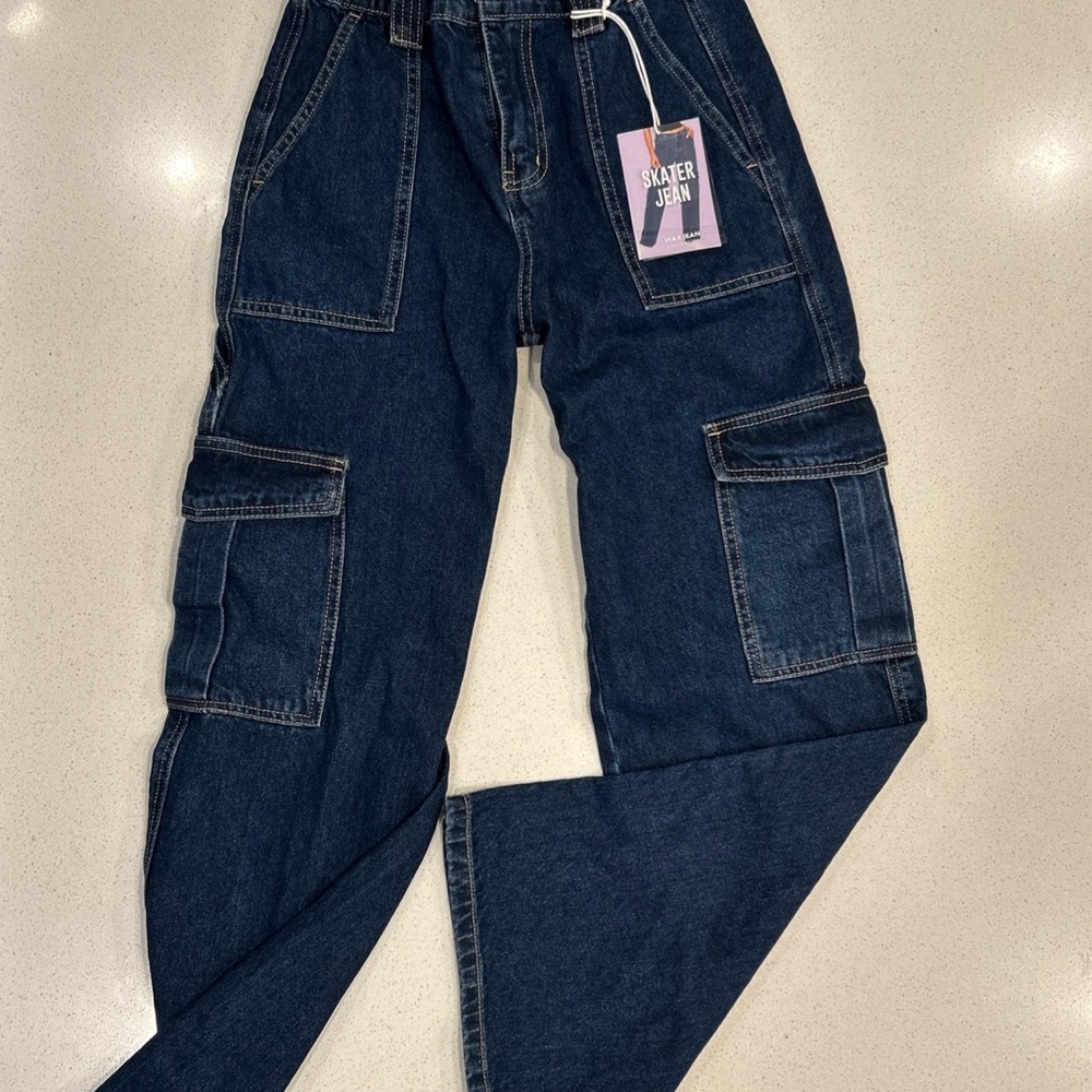 Wax Straight Leg Dark Blue Cargo Skater Jeans SMALL size 3-5 new w tags